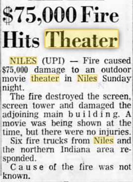 Niles 31 Outdoor Theatre - 12 Jul 1965 Article On Fire